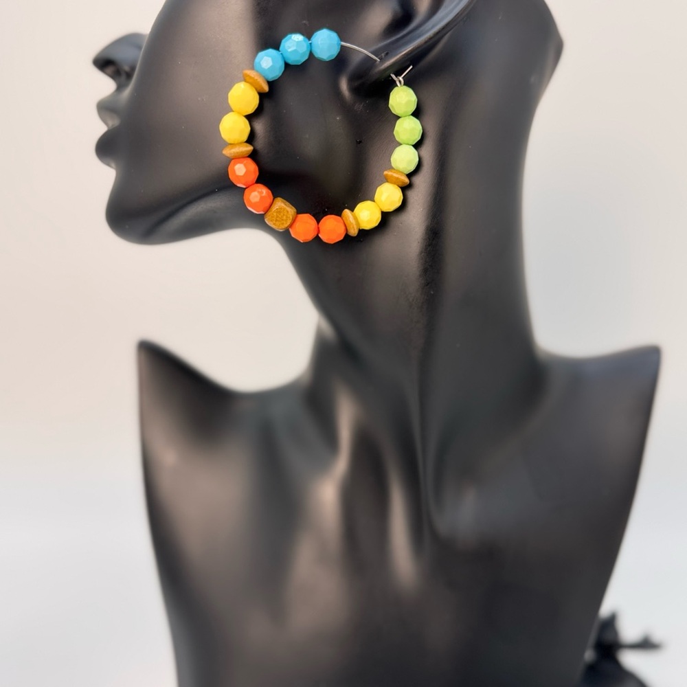 Blue and Orange Beaded Earrings Modern Jewelry